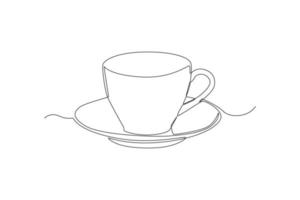 Continuous one line drawing coffee or tea cup. Kitchen appliances concept. Single line draw design vector graphic illustration.