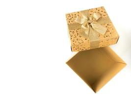 Top view of open gift box on a white background. Free space for text photo