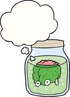 cartoon spooky brain in jar and thought bubble vector