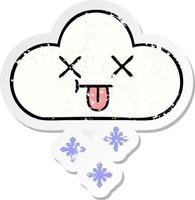 distressed sticker of a cute cartoon snow cloud vector