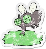 retro distressed sticker of a cartoon gross fly vector