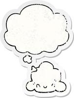 cartoon cloud and thought bubble as a distressed worn sticker vector