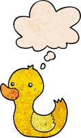 cartoon duck and thought bubble in grunge texture pattern style vector