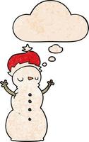 cartoon snowman and thought bubble in grunge texture pattern style vector