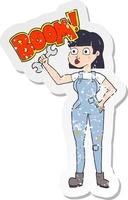 retro distressed sticker of a cartoon mechanic woman