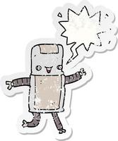 cartoon robot and speech bubble distressed sticker vector