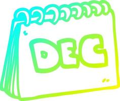 cold gradient line drawing cartoon calendar showing month of december vector