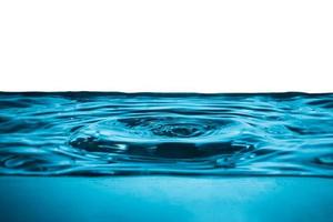 gota de agua en la superficie del agua, onda azul y fondo de burbujas. foto