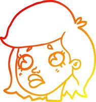 warm gradient line drawing cartoon sad girl vector