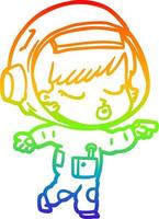 rainbow gradient line drawing cartoon pretty astronaut girl pointing vector