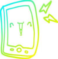 cold gradient line drawing cute cartoon mobile phone vector