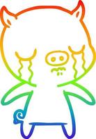 rainbow gradient line drawing cartoon pig crying vector