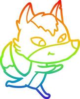 dibujo de línea de gradiente de arco iris lobo de dibujos animados amigable corriendo vector