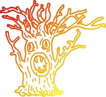 warm gradient line drawing cartoon spooky tree vector