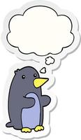 cartoon penguin and thought bubble as a printed sticker vector