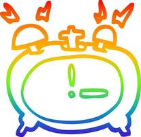 rainbow gradient line drawing cartoon ringing alarm clock vector