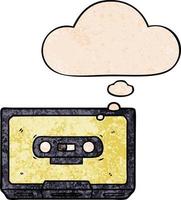 cartoon old cassette tape and thought bubble in grunge texture pattern style vector