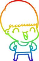 rainbow gradient line drawing happy cartoon boy vector