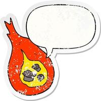 cartoon fireball and speech bubble distressed sticker vector