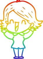 rainbow gradient line drawing cartoon happy woman vector