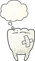 cartoon bad tooth and thought bubble in smooth gradient style vector