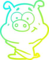 línea de gradiente frío dibujo feliz cerdo de dibujos animados vector