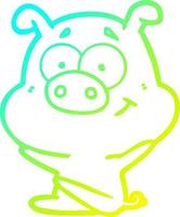cold gradient line drawing happy cartoon pig vector