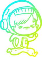 cold gradient line drawing angry cartoon space girl running vector