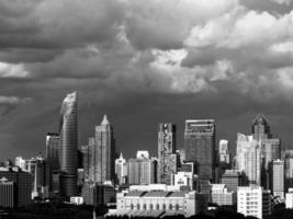 Modern building in business district at Bangkok city, Thailand. Black and White tone photo