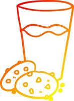 warm gradient line drawing cookies and milk vector