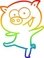 rainbow gradient line drawing cheerful dancing pig cartoon vector