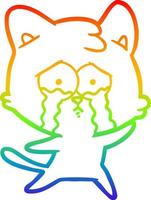 rainbow gradient line drawing cartoon crying cat vector