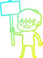 cold gradient line drawing annoyed cartoon boy vector