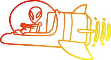 warm gradient line drawing cartoon alien spacecraft vector