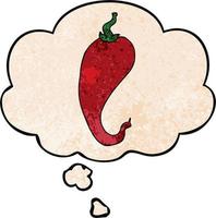 cartoon chili pepper and thought bubble in grunge texture pattern style vector