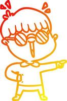 warm gradient line drawing cartoon boy wearing spectacles vector