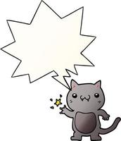 cartoon cat scratching and speech bubble in smooth gradient style vector