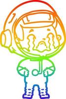 rainbow gradient line drawing cartoon crying astronaut vector