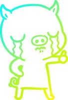 cold gradient line drawing cartoon pig crying vector