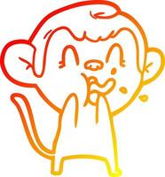 warm gradient line drawing crazy cartoon monkey vector