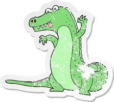 retro distressed sticker of a cartoon crocodile vector