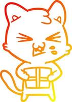 warm gradient line drawing cartoon cat hissing vector