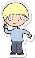 sticker of a cartoon boy giving peace sign vector