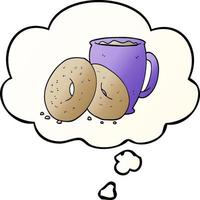 cartoon coffee and donuts and thought bubble in smooth gradient style vector