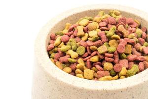 Close up of Dog food in a bowl on white background. photo