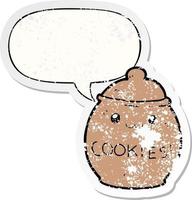 cartoon cookie jar and speech bubble distressed sticker vector