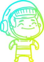 línea de gradiente frío dibujo feliz astronauta de dibujos animados vector