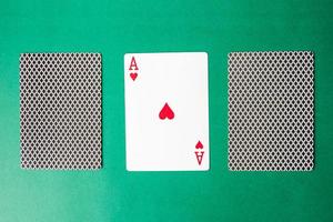 Playing card and back designs on green background. Free space for text photo
