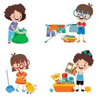 Set Of Children Doing Various Houseworks vector