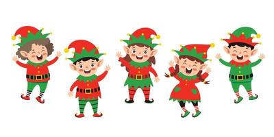 Group Of Cartoon Elfs Celebrating Christmas vector